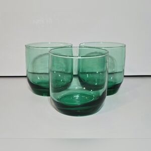 Anchor Hocking Green Lowball Rocks Glasses Set of 3 Vintage Glass Drinkware